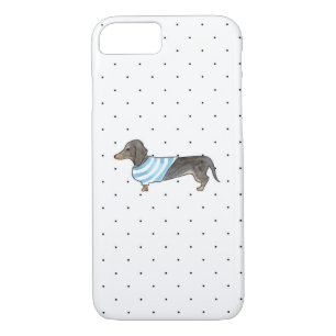 Coque iPhone 8/7 Teckel noir et bronzage - aquarelle et pois