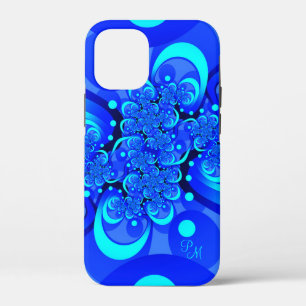 Case-Mate iPhone Case Teintes bleues, initiales d'art fractal abstrait m