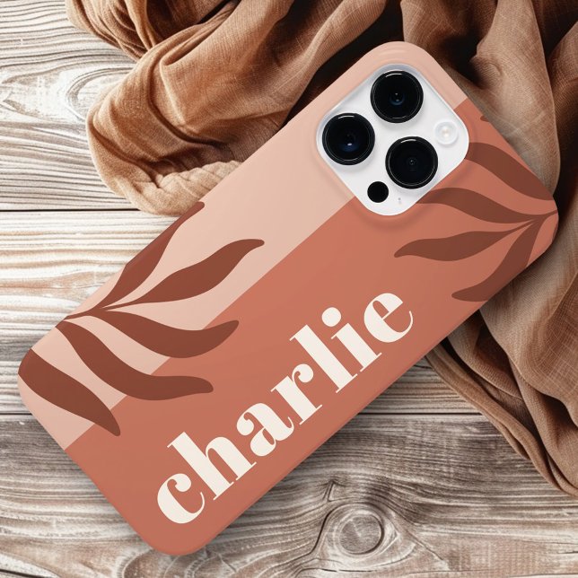 Coques Case-Mate iPhone teintes en terre cuite moderne nom vertical botani (Modern terracotta shades vertical name botanical Case-Mate iPhone case)