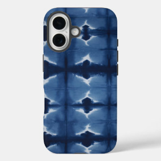Coques iPhone 16 Teinture à cravate bleu Shibori