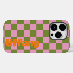 Coque Pour iPhone 14 Pro Téléphone À damiers rose
