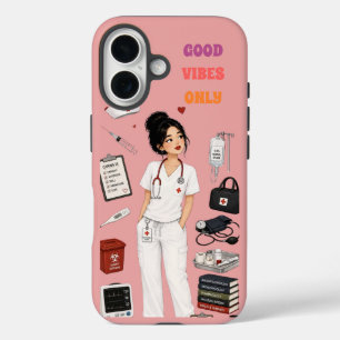Coques iPhone 16 Téléphone Rose Infirmière Brune Chignon Mignon Vib