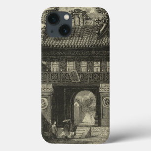 iPhone 13 Coque Temple impérial asiatique en noir et blanc