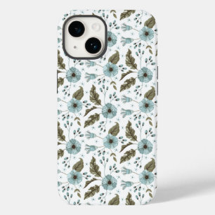 Coque Pour iPhone 14 Tendance Bohème Fleurie Bleu Vert