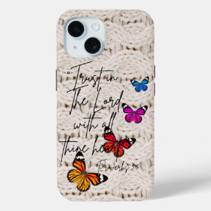 Coque Pour iPhone 15 Tendance Dieu Blanc Papillons Arc-en-ciel Tricotés