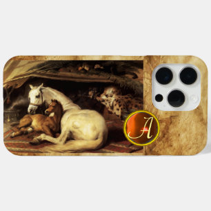 Coque iPhone 15 Pro Max TENTE ARABE AVEC HORSE Orange Agate Gem Monogram