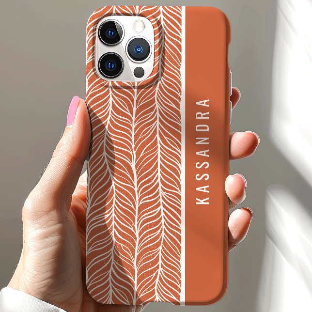 Coques Case-Mate iPhone Terracotta Et Herringbone Blanc Nom personnalisé (Créateur téléchargé)