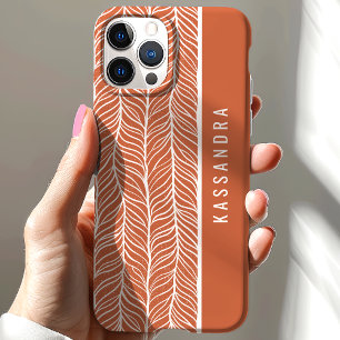 Coque Pour iPhone 15 Terre cuite et nom personnalisé en chevron blanc