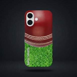 Coques iPhone 16 Test Match Red Cricket Ball avec texte personnalis
