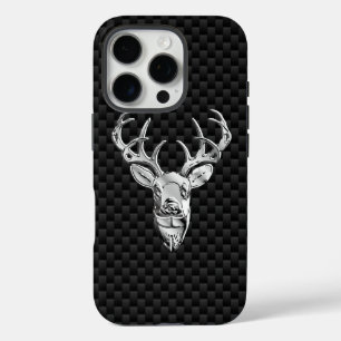 Coques iPhone 16 Pro Tête de cerf d'argent sur l'impression en fibre de