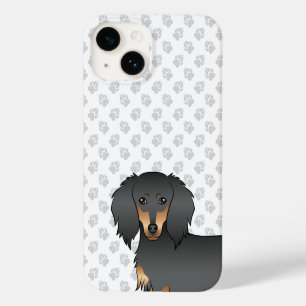 Coque Pour iPhone 14 Tête de chien de Dachshund à cheveux longs et noir