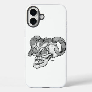 Coques iPhone 16 Plus Tête de diable crâne noir et blanc