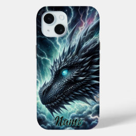 Coque Pour iPhone 15 Tête de dragon dans un orage avec éclairs