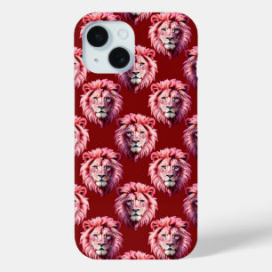 Coque Pour iPhone 15 Tête de lion rose bordeaux Design 