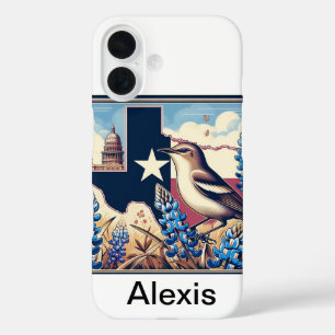 Coques iPhone 16 Texas Northern Mockingbird et Bluebonnet Flower