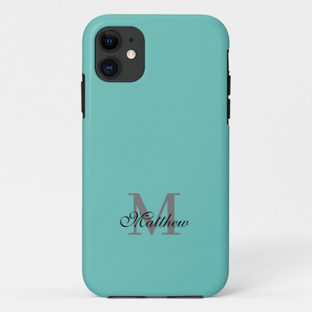 Coques Case-Mate iPhone Texte initial et nom personnalisé turquoise (Dos)