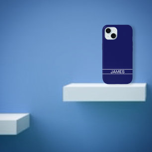 Coque Pour iPhone 15 Texte personnalisable Gras Moderne Bleu Nuit & B