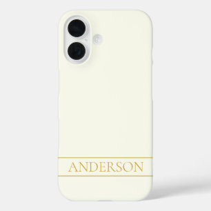 Coques iPhone 16 Texte personnalisable simple et élégant Or blanc