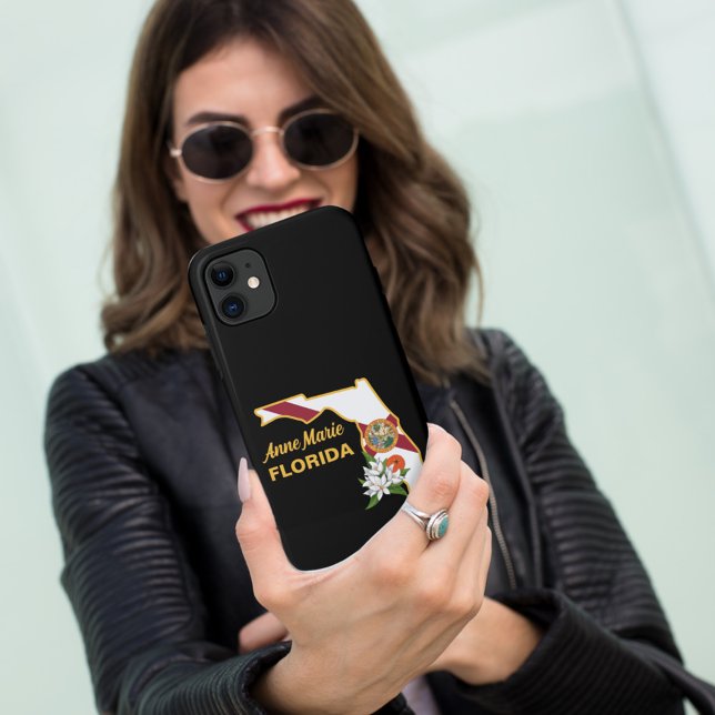 Coques Case-Mate iPhone Texte personnalisé Floride Drapeau & Fleur Orange  (Créateur téléchargé)