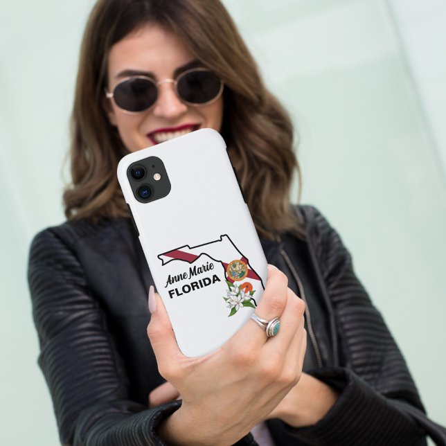 Coques Case-Mate iPhone Texte personnalisé Floride Drapeau & Fleur Orange  (Créateur téléchargé)