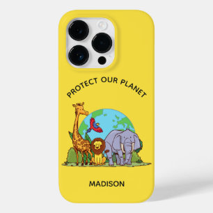 Coque Pour iPhone 14 Pro Texte personnalisé Terre avec animaux