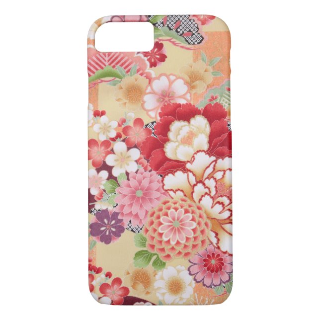 Coques Case-Mate iPhone Textile japonais de KIMONO, fleur (Dos)