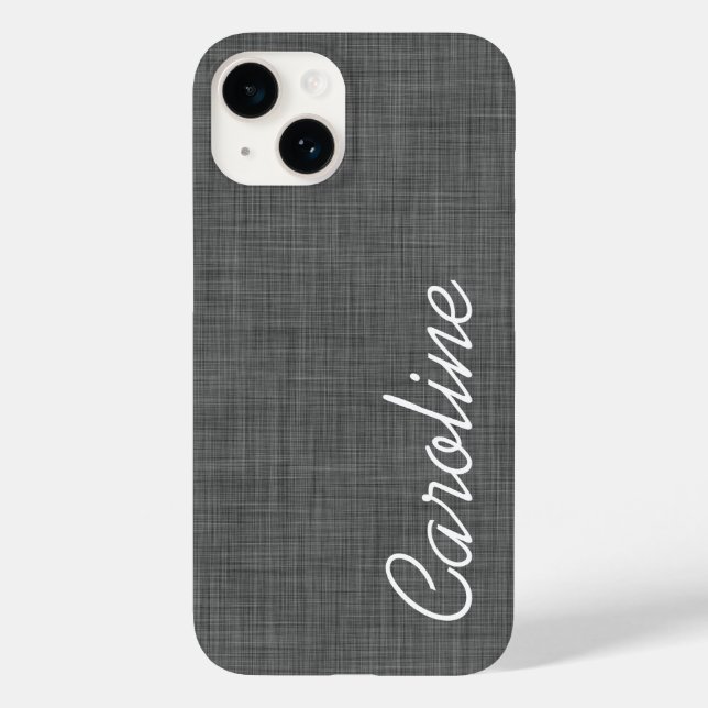 Coques Case-Mate iPhone Texture de lin gris charbon Monogramme personnalis (Verso)