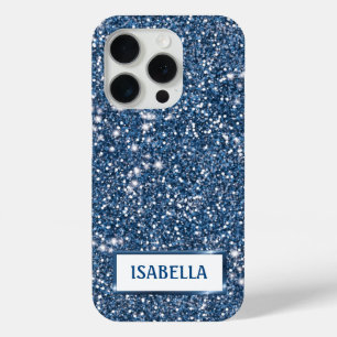 Coque iPhone 15 Pro Texture de scintillement bleu faux avec nom person