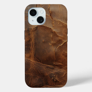 Coque Pour iPhone 15 Texture en cuir brut vintage