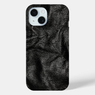 Coque Pour iPhone 15 Texture en cuir noir Cool réaliste