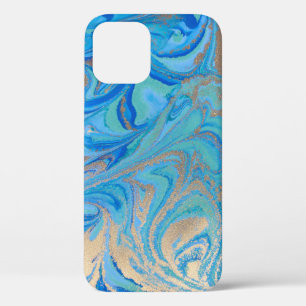 Case-Mate iPhone Case Texture liquide bleue et dorée