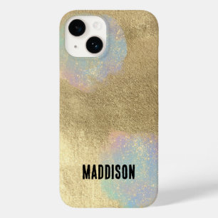Coque Pour iPhone 14 Texture Parties scintillant Gold et iridescente