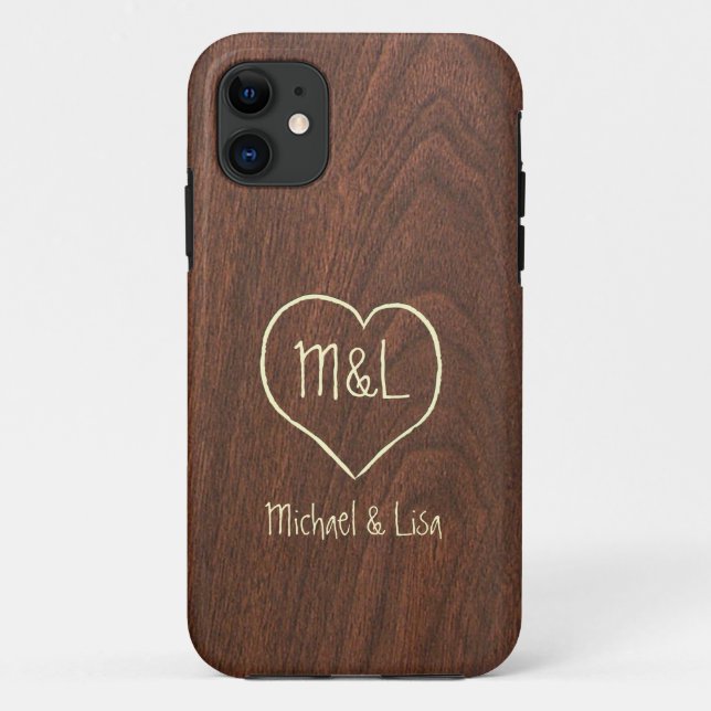 Coques Case-Mate iPhone Texture personnalisée en bois rouge avec coeur (Dos)