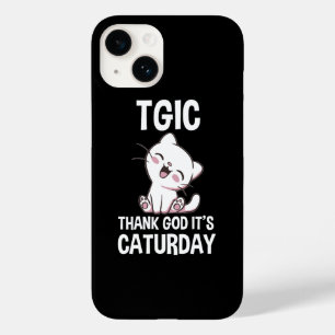 Coque Pour iPhone 14 TGIC Merci Dieu C'est Caturday