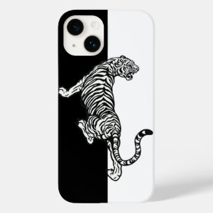 Coque Pour iPhone 14 Tiger noir blanc
