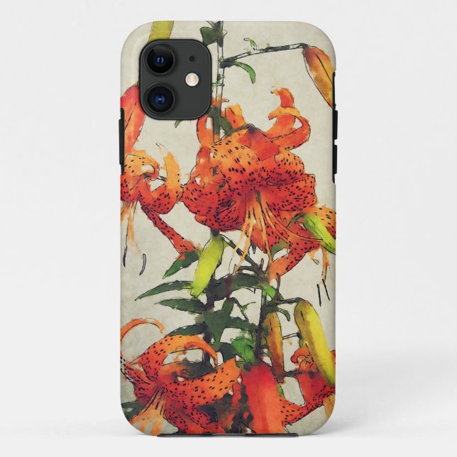 Coques Case-Mate iPhone Tigre d'Aquarelle orange Lily 1 (Dos)