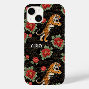 Coque Pour iPhone 14 Tigre Floral Asiatique Maximaliste Nom Personnalis