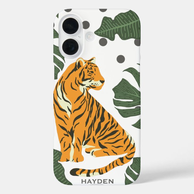 Coques Case-Mate iPhone Tigre moderne et Jungle Feuille Art personnalisé (Verso)
