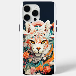 Coque iPhone 15 Pro Max Tigre mou avec fleurs Papier coupé