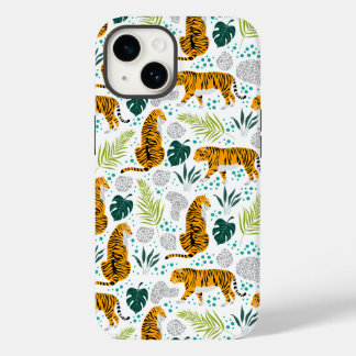 Coque Pour iPhone 14 Tigres et Feuilles tropicaux Motifs