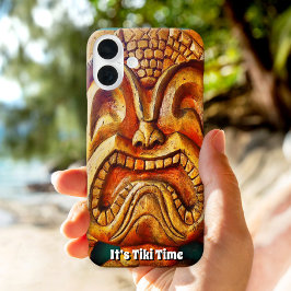 Coques iPhone 16 Plus Tiki Time Hawaii Fun Retro Wood Face Photo