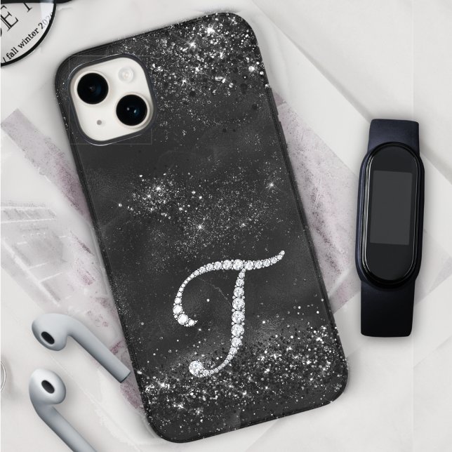 Coques Case-Mate iPhone Timbre stylé Crystal rhinestone lettre T noir (Créateur téléchargé)