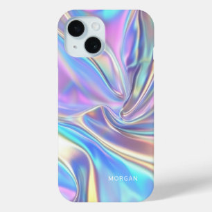 Coque Pour iPhone 15 Tissu métallisé iridescent brillant, petit nom bla