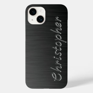Coque Pour iPhone 14 Titane noir et argent acier inoxydable métal
