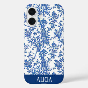 Coques iPhone 16 Toile à fleurs bleue