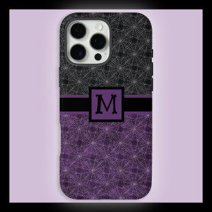 Coques iPhone 16 Pro Max Toile d'araignée gothique noire et violette avec m