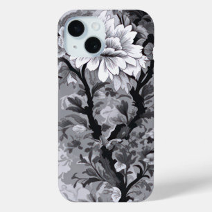 Coque Pour iPhone 15 Toile de Fleur gris noir et argent