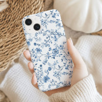 Toile de Jouy Florale Élégante Bleue et Blanche de