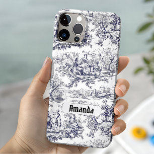 Coque Pour iPhone 14 Toile de Jouy florale noire vintage monogramme