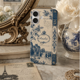 Coques iPhone 16 Toile de Jouy Monogramme Français